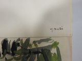 a picture of a painting of a bird on a branch
