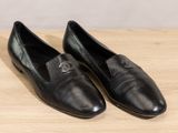 chanel black leather loafers with cc logo