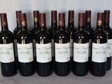 six bottles of wine are lined up in a row on a table