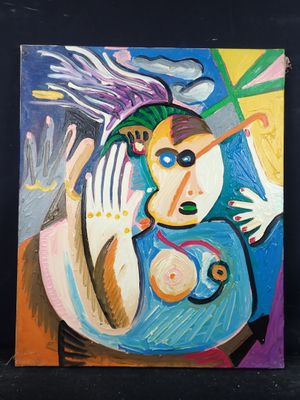 une peinture représentant une femme tenant un bébé dans ses bras