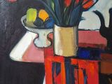 une peinture de fleurs dans un vase sur une table