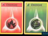 two cards with a picture of a green leaf and a red leaf