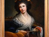 portrait of a lady in a blue dress holding an umbrella