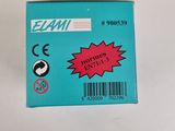 a close up of a blue box with a sticker on it