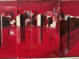 painting of a group of people in a room with red walls