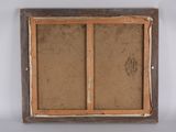 an old picture of a window with a wooden frame on the wall