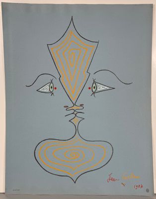 an image of a painting of a face on a blue background