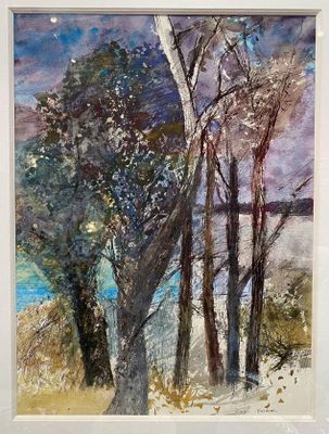 une image représentant un tableau montrant des arbres dans un champ