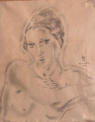 drawing of a woman ' s head in profile with her eyes closed