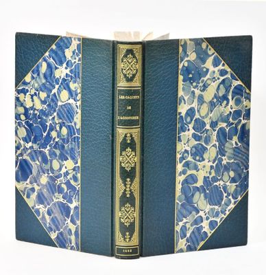 a blue book with gold trim and a blue cover