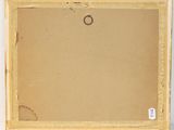 an old picture frame with a ring hanging from it ' s side