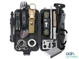 the contents of a survival kit are neatly organized in a case