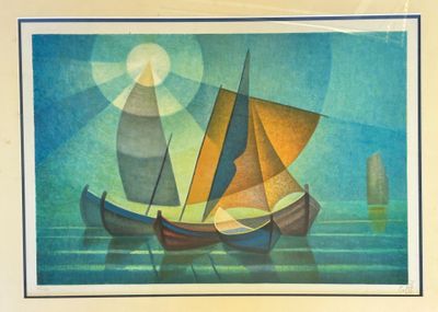 une image d'un tableau représentant un voilier sur l'eau