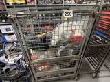 a chicken in a cage in the middle of a store