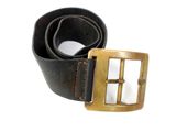 a black belt with a brass buckle on a white background