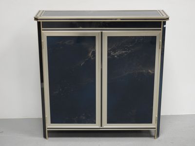 an image of a black and silver cabinet with two doors