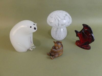 Lampe en verre et animaux en verre: Ours, poisson et petit o…