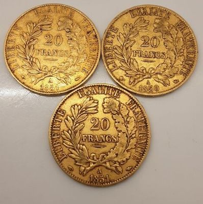 trois pièces d'or françaises du XXe siècle