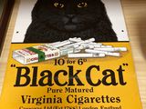 a black cat that is sitting on top of a box of cigarettes