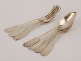 two silverware spoons and a fork on a white surface