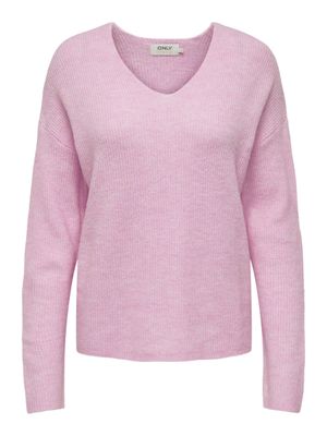 ONLY-Pull-over col V-Maille côtelée-Taille M-Rose-Neuf avec …
