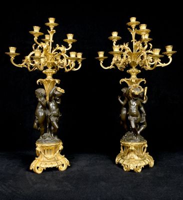 pair of antique bronze figurines of cherenshes and cherenshes on pedestals
