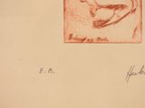 drawing of a woman ' s face in a red frame with a bird on it
