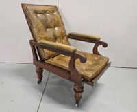 Fauteuil anglais à dossier inclinable en acajou et cuir capi… (photo 4)