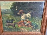 a picture of a painting of two dogs and a cat