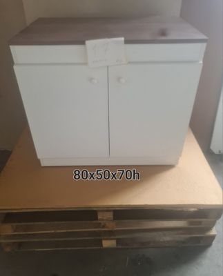 Meubles bas de rangement avec plateau effet bois, dimensions…