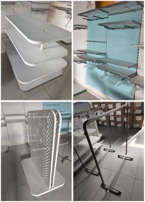 several pictures of a variety of different types of shelves in a store