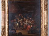 a painting of a group of people sitting around a table