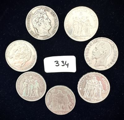 six types de pièces différents sont disposés en cercle sur une surface noire