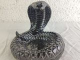 vintage black glass cobra ashtray with a snake head on top