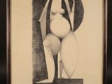 painting of a nude woman on a wooden easel with a black background