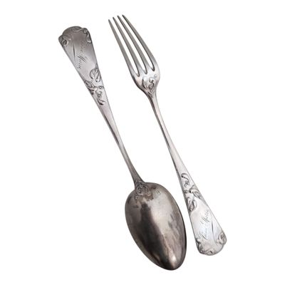 two spoons and a fork sitting next to each other