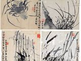 quatre peintures à l'encre de Chine représentant des oiseaux et des bambous à différentes étapes de leur vie
