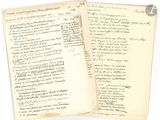 two pages of a manuscript with writing on them, one of which is written in black ink
