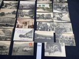 several old black and white photographs of people and buildings