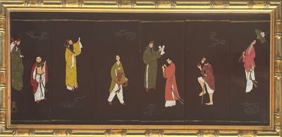 an image of a painting of a group of people on a black background