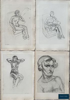 four sketches of a man sitting in a chair, a woman sitting on a chair, a man sitting on a chair, and a woman sitting on a chair