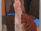 tableau représentant une femme debout devant un tableau représentant un homme