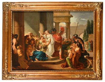 une image d'un tableau représentant un groupe de personnes sur une scène
