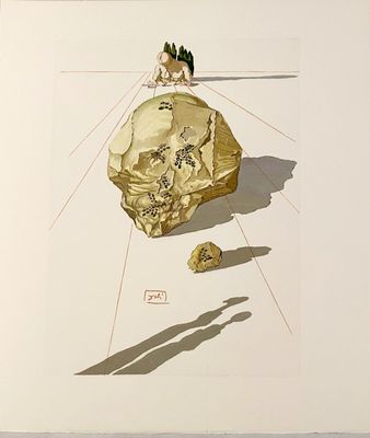 une image représentant un tableau où l'on voit une personne debout à côté d'un rocher