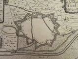 an old map of a city with a castle in the middle of it