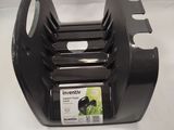 an image of a black plastic knife holder on a white surface