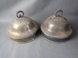 pair of antique silver plated butter dishes with handles