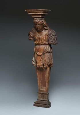 Cariatide en chêne massif mouluré et sculpté figurant un ter…