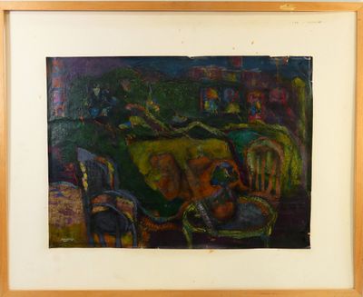 tableau représentant un canapé et des chaises dans une pièce