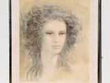 an old picture of a woman with curly hair and a flower in her hair